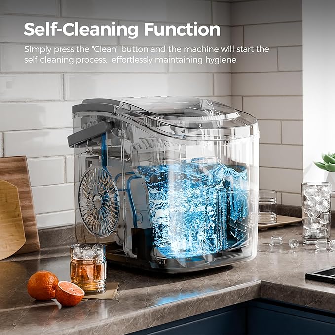 Electactic Ice Makers Countertop,26Lbs/24H,9 Cubes in 6 Mins,Portable Ice Maker Machine with Self-Cleaning,2 Sizes of Bullet Ice,Perfect for Home Kitchen(Grey)