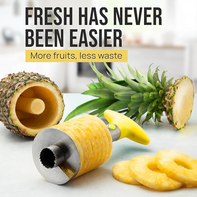 Zulay Kitchen Stainless Steel Pineapple Corer & Slicer – Heavy Duty Pineapple Cutter & Eye Removal Tool – Effortless Core Remover Tool with Sharp Reinforced Blade & Ergonomic Handle - Yellow