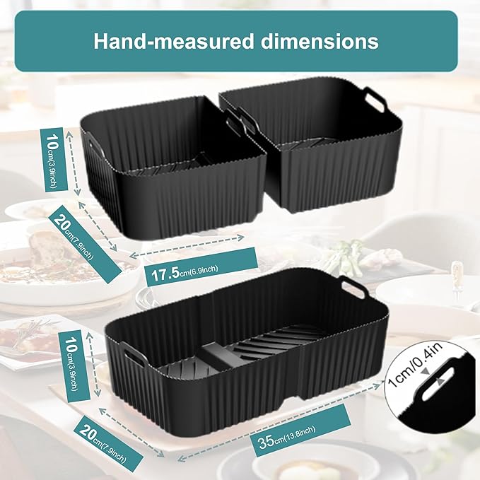 Silicone Air Fryer Liners Set 1x 10.4L + 2x 5.2L for Ninja Foodi FlexDrawer AF500UK, 3Pcs Reusable Dual Air Fryer Liners for Cosori Twinfry 10L, BPA-Free Heat-Resistant Air Fryer Accessories