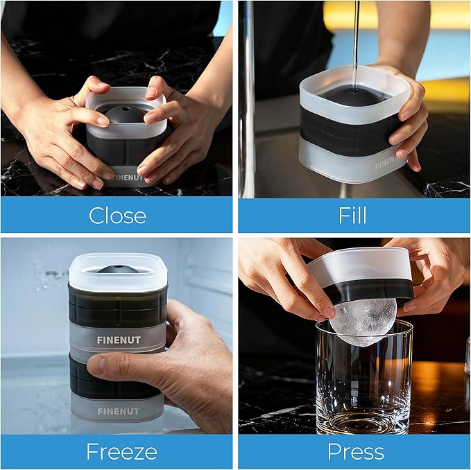 Easy Release Ice Ball Maker Mold, 2 Pack, 2.5 Inch Large Round Ice Cube Mold for Whiskey & Cocktails, Stackable Lid, Leak-Resistant Silicone