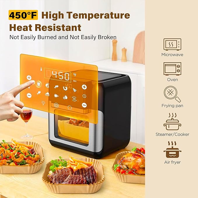 Air Fryer Liners Disposable 150Pcs, 8" Square Parchment Paper Liner for Air Fryer, Baking, Roasting and Microwave, Non-Stick Airfyer Liners Accessories