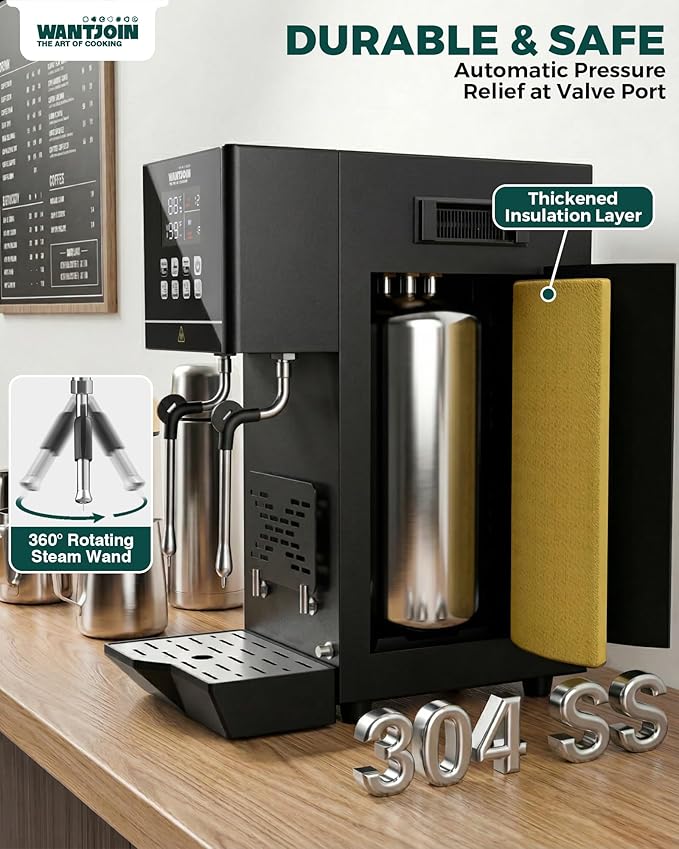 WantJoin Commercial Milk Frother & Beverage Heater - 2000W Multi-functional Milk Steamer Machine with LED Display Panel for Latte Cappuccino Coffee Milk Tea Foam & Hot Water Dispenser, Hotel Home Use