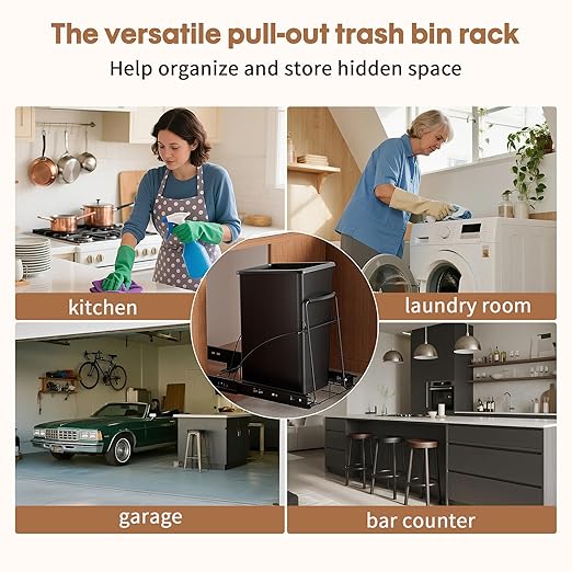 Pull Out Trash Can Under Cabinet Shelf - Under Sink Trash Can Pull Out Slider for 30–35 Quart Cans Up to 80 lb - Cabinet Trash Can Pull Out Kit - (Can Not Included)