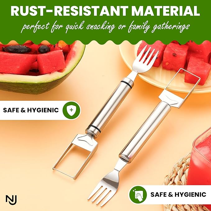 2 PCS Stainless Steel Watermelon Cutter and Fork Slicer Set 2-in-1 Fork Cutter and Fruit Slice Tool Watermelon Fork Slice Cutter Tool for Easy Cut Kitchen Gadget For Camping