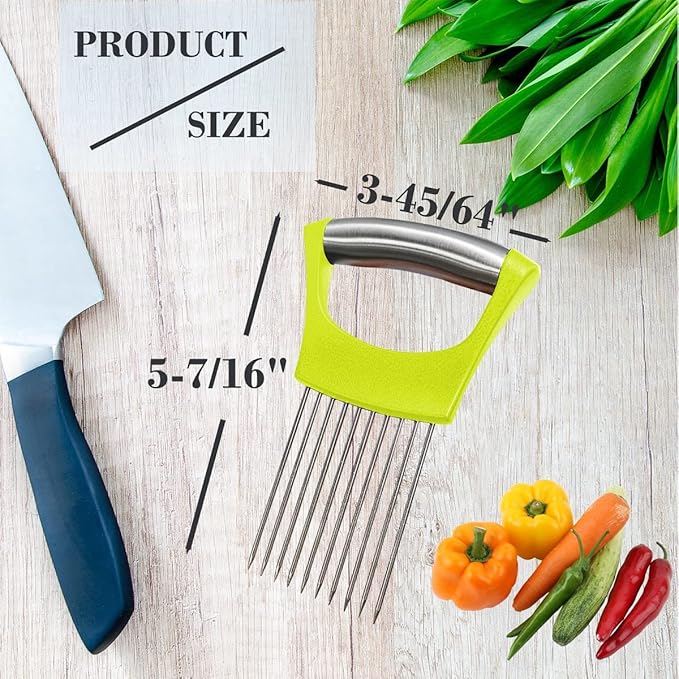 Onion Holder for Slicing - Multi-Purpose Kitchen Tool for Safe and Efficient Slicing of Onions, Tomatoes, Potatoes, Apples, and More | Stainless Steel Vegetable Cutter & Meat Tenderizer 2 PCS