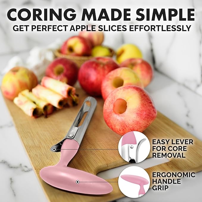 Zulay Kitchen Ultra Sharp Apple Corer Tool - Stainless Steel, Sharp & Serrated Blade Cores in Seconds - Easy to Use & Clean, Durable Apple Core Remover for Apples & Small Fruits - Pink