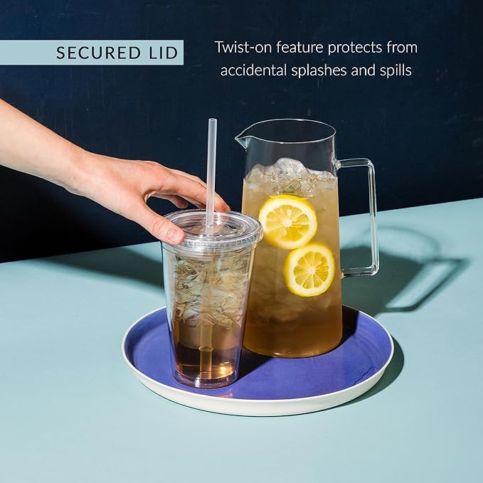 Maars Classic Clear Tumbler with Lid and Straw | 16oz Premium Acrylic, Insulated Double Wall Plastic Reusable Cups, BPA-Free To Go Cups for Ice Coffee, Fruit Teas & Water