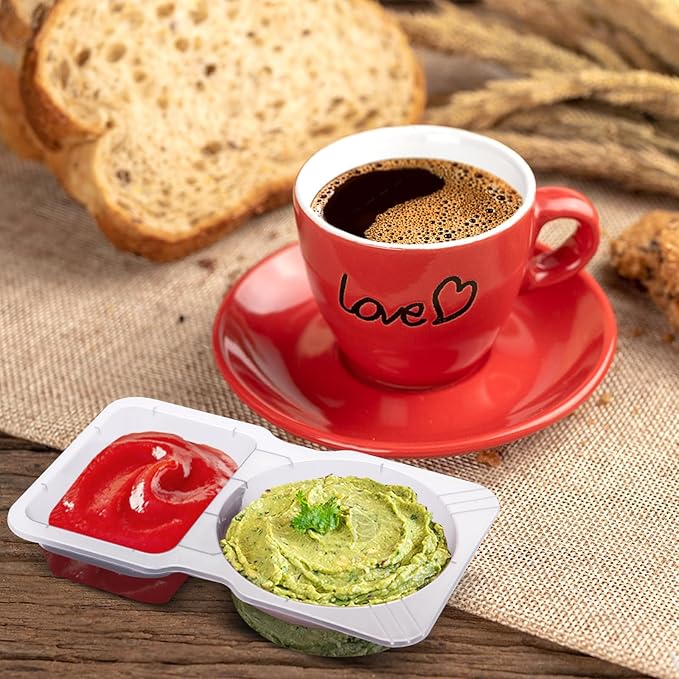 Qewro 15 Sets Snack Containers, Reusable Double Compartment Condiment With Lids 2 Portion Snack Containers Sauces Dip, Disposable Box to Grab and Go with Prep For Adults, On The Go For Kids