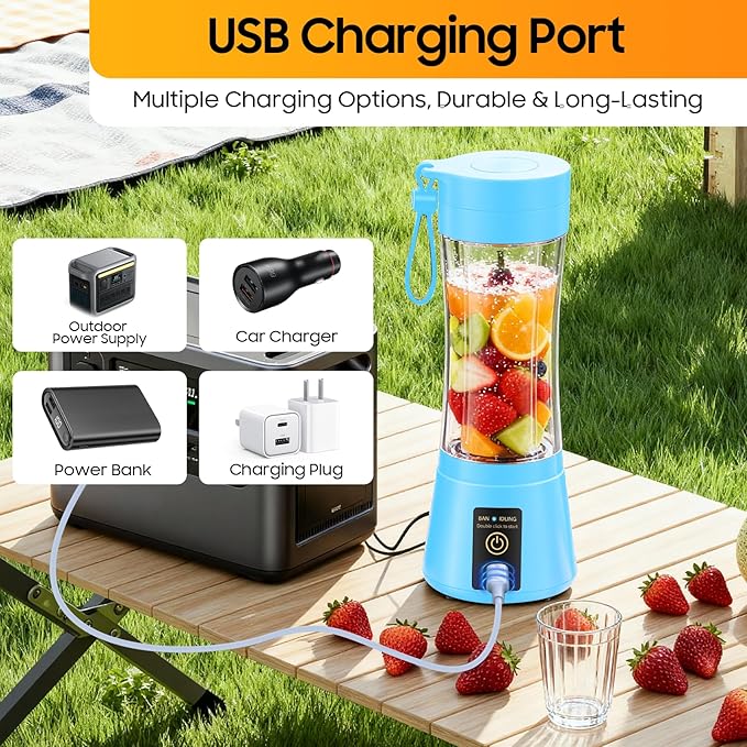Portable Blender for Smoothies & Shakes - Cordless Personal Size Blender with 6 Blades, 380Ml Juice Cup, Lightweight & Rechargeable, Freshly Squeezed for Picnic/Sports/Office