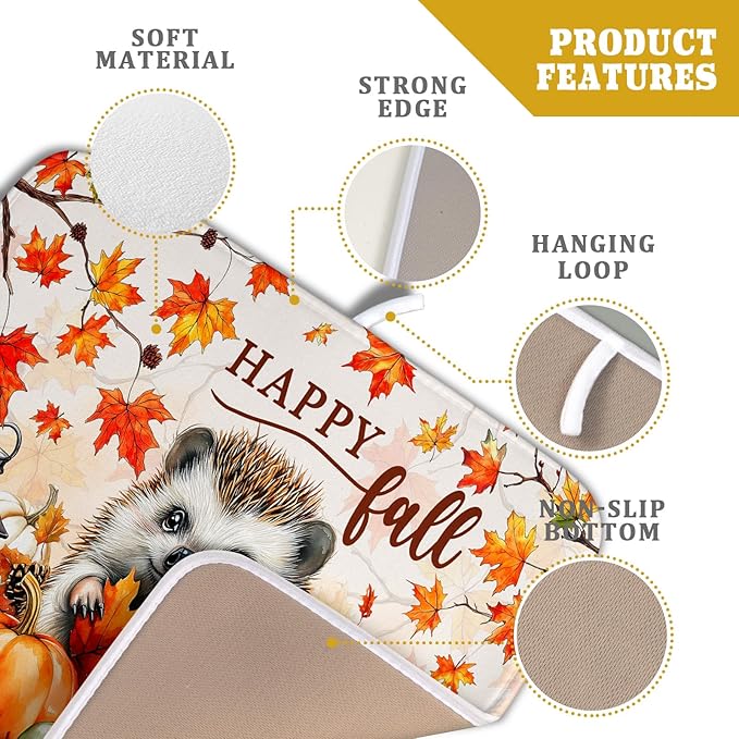 Happy Fall Dish Drying Mat - Cute Hedgehog Absorbent Drying Pad for Kitchen Counter