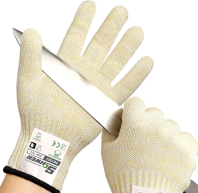 Schwer SlicePro Ultra-Durable ANSI A9 Cut Resistant Gloves PR1501, 10X Reinforced Food Grade Cutting Glove, Mandoline Gloves for Kitchen Meat Cutting, Oyster Shucking, Fish Fillet Processing, L