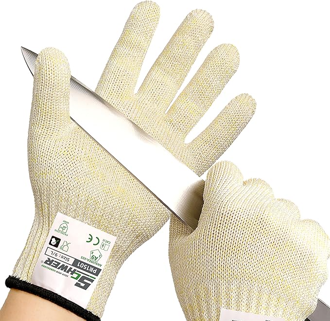 Schwer SlicePro ANSI A9 Cut Resistant Gloves, Food Grade Cutting Gloves for Kitchen Food Prep, Mandoline Gloves for Meat Cutting, Oyster Shucking, Fish Fillet Processing, PR1501, 150 Pairs, L