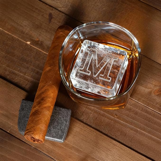 Letter M Monogram Clear Ice Cube Maker, 2" Big Ice Cubes Mold for Whisky and Cocktails, Large Initials Silicone Ice Cube Tray Personalized Gifts for DAD Gifts for Men (Letter M)