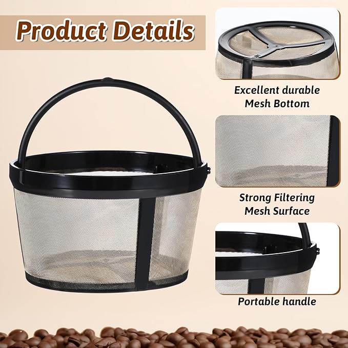 2Pcs Reusable Coffee Filters, 4-8 Cup Nylon Mesh Coffee Filter with Handle Reusable Coffee Filter Basket for Mr. Coffee Makers and Brewers