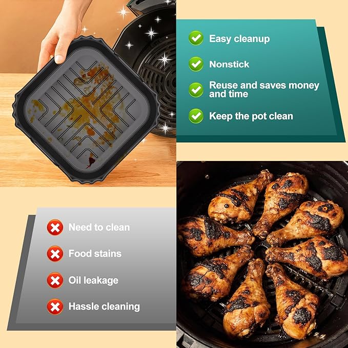 Collapsible 9 Inch Air Fryer Silicone Liners for Ninja AF141 AF142 AF181 5QT-6.5QT Air Fryer, 3 Pack Reusable Silicone Pot Baking Accessories for Cosori 6QT, Instant, Chefman 5-8QT AirFryer