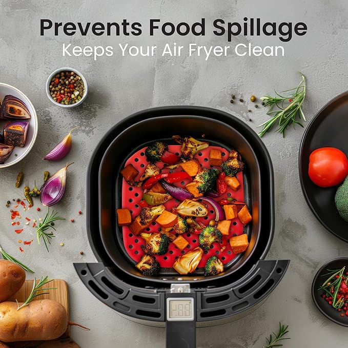 Reusable Air Fryer Liners Square Silicone Airfryer Liner - Easy to Clean Air Fryer Accessories As Seen on the Today Show - Dishwasher Safe Non-Stick Parchment Paper Replacement 3 Pack for 2QT - 6.5"