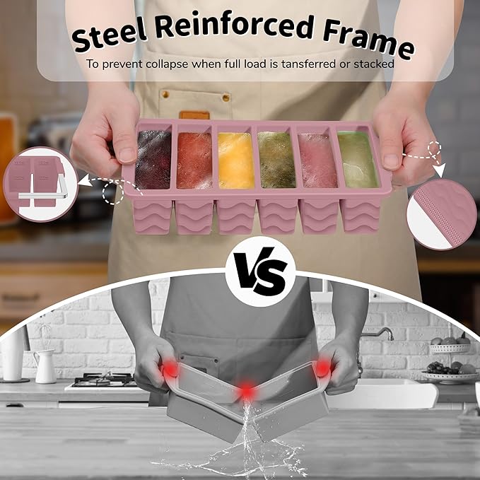 3-Pack Silicone Freezer Trays with Lid,2 Large 2-Cup(500ml)&4 Medium 1-Cup(125ml)&6 Small 1/2-Cup(75ml) Soup Freezer Container Molds,Ice Cube Tray For Meal Prep&Freezing Soup,Stews,Sauces