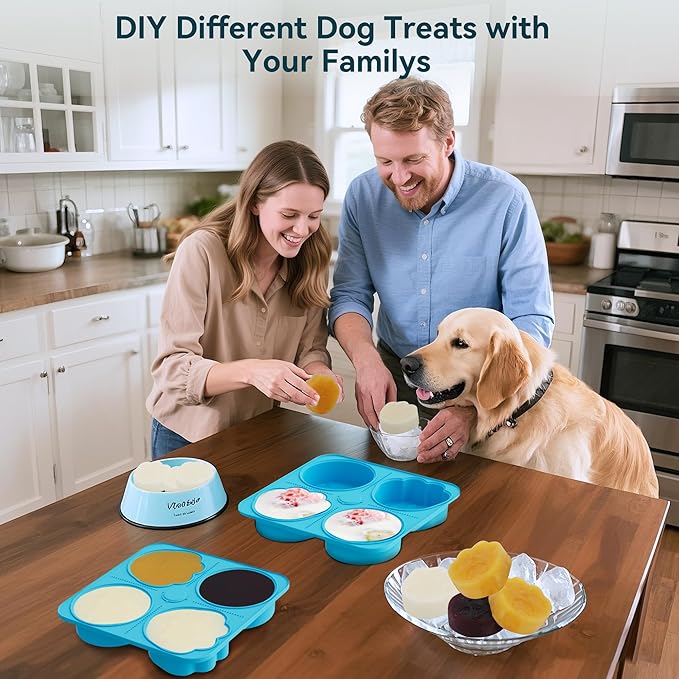 UPSKY 2PCS Dogs Treat Molds, Silicone Dog Treat Ice Cube Trays for Freezer, Reusable Ice Molds for Frozen Treats, Fits Most Dog Water Bowls, for Peanut Butter, Yogurt, Fruit, Broth & More