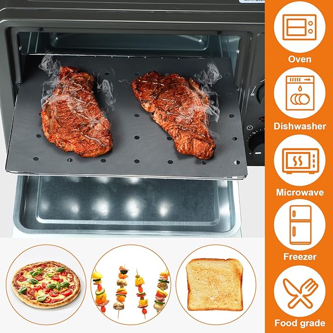 6 Pack Reusable Liners for Toaster Oven Non Stick Fryer Mat Air Fryer Oven Liners Easy Clean Toaster Mat Compatible with Cuisinart, Ninja, Kalorik Microwave(12 x 14 Inch)