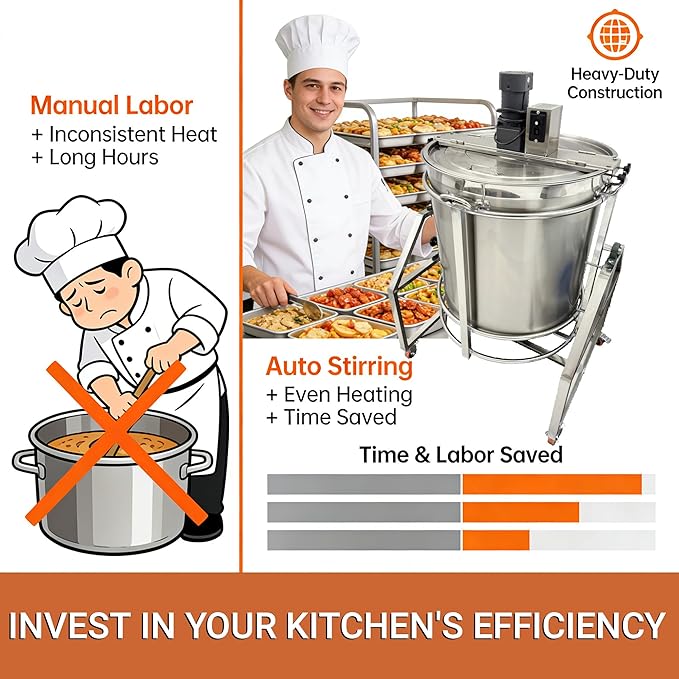 Commercial Sauce Mixer & Hot Pot Base Stir Fry Pan 98L/25.9gal Automatic Stirring Cooker, Natural Gas & Electric Stirring SUS304 Stainless Steel for Restaurant Kitchen Food Processing 110V