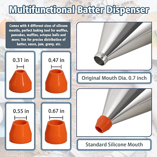 MyLifeUNIT Pancake Batter Dispenser, 20oz Multi-Caliber Stainless Steel Funnel Cake Dispenser with Stand for Pancakes, Cupcakes Any Baked Goods