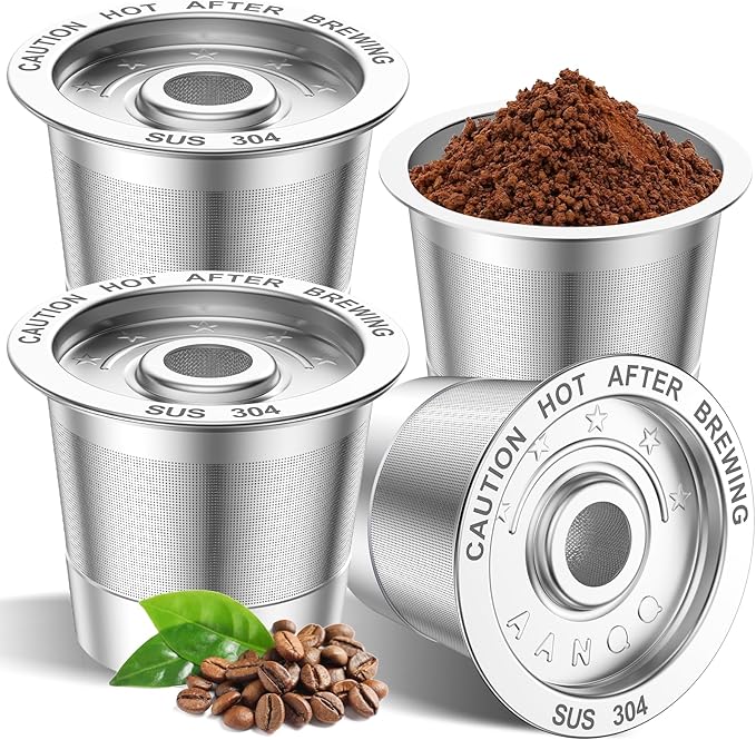 4 Pack K Cup Reusable Coffee Pods for Keurig: Stainless Steel Refillable K Cup - Reusable Coffee Filter for Keurig 1.0 Coffee Maker, Permanent, Eco-Friendly, BPA-Free