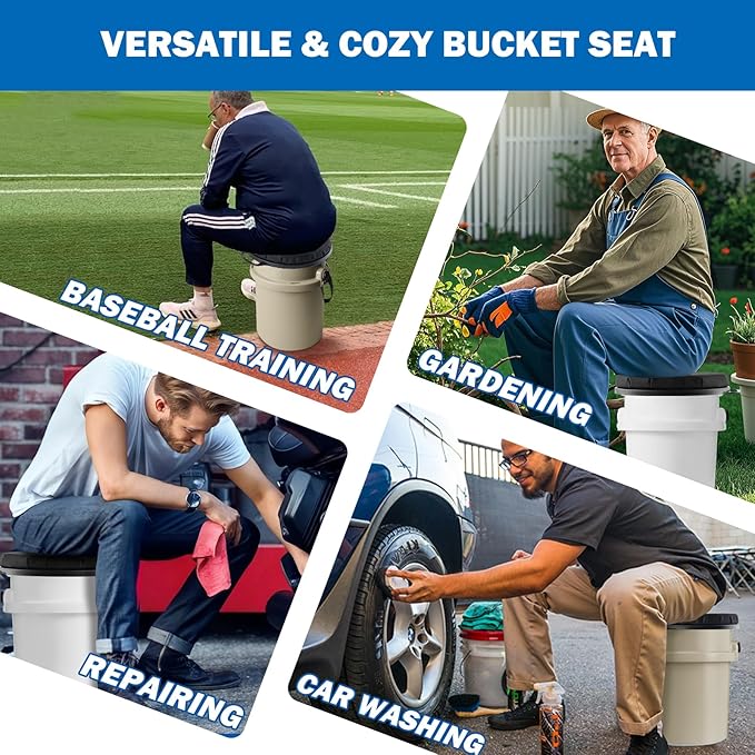 5 Gallon Bucket Seat for Yeti Bucket Only, 360 Degree Swivel Load Out Bucket Seat, 5 Gal Foam Cushion Bucket Lid Seat with Padded Top for Hunting Fishing Camping Outdoor