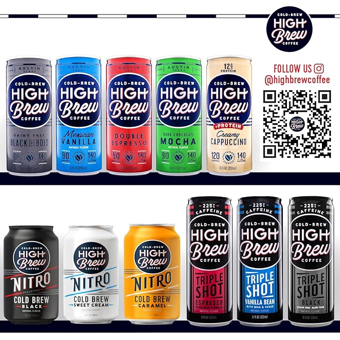 High Brew Coffee,Cold Brew Coffee,Double Espresso,8 Fl Oz,Ready-To-Drink,(Pack of 24)