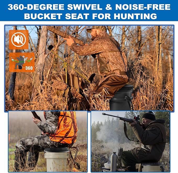 5 Gallon Bucket Seat for Yeti Bucket Only, 360 Degree Swivel Load Out Bucket Seat, 5 Gal Foam Cushion Bucket Lid Seat with Padded Top for Hunting Fishing Camping Outdoor