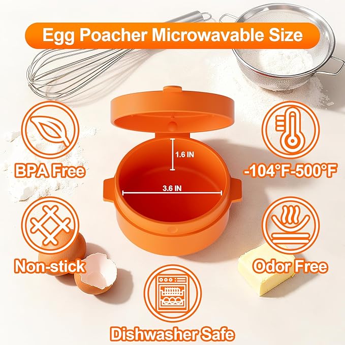Microwave Egg Cooker, Microwave Egg Maker For Breakfast Sandwich, Silicone Egg Bite Molds For Scrambled Eggs Muffins, Safe for Oven Air Fryer, Dishwasher-Safe Orange