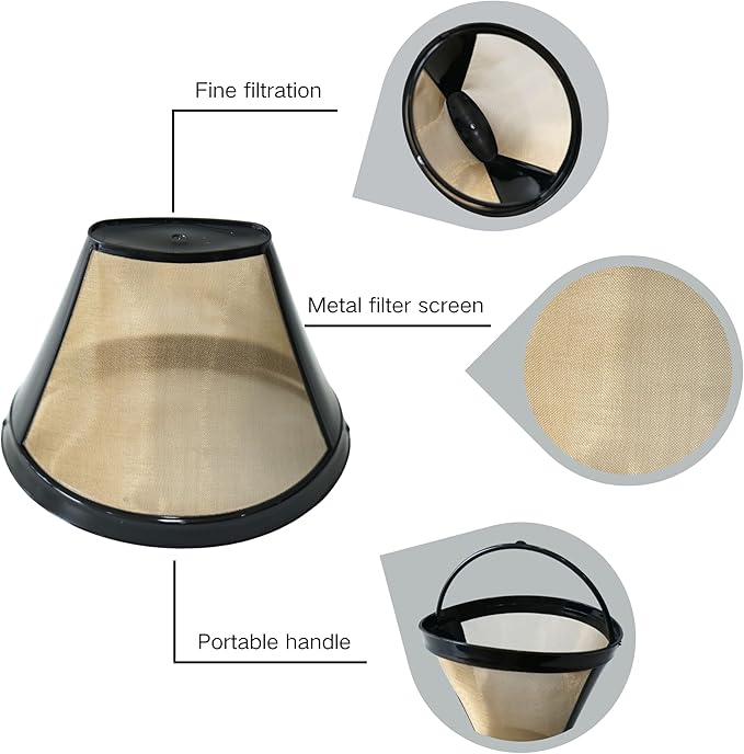 Reusable Coffee Filter #4 Cone for 8-12 Cup, for Ninja & Cuisinart Coffee Makers, Permanent Basket with Stainless Steel Mesh, BPA-Free (1)
