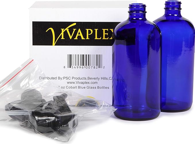 Vivaplex, 2, Large, 16 oz, Empty, Cobalt Blue Glass Spray Bottles with Black Trigger Sprayers and Lids