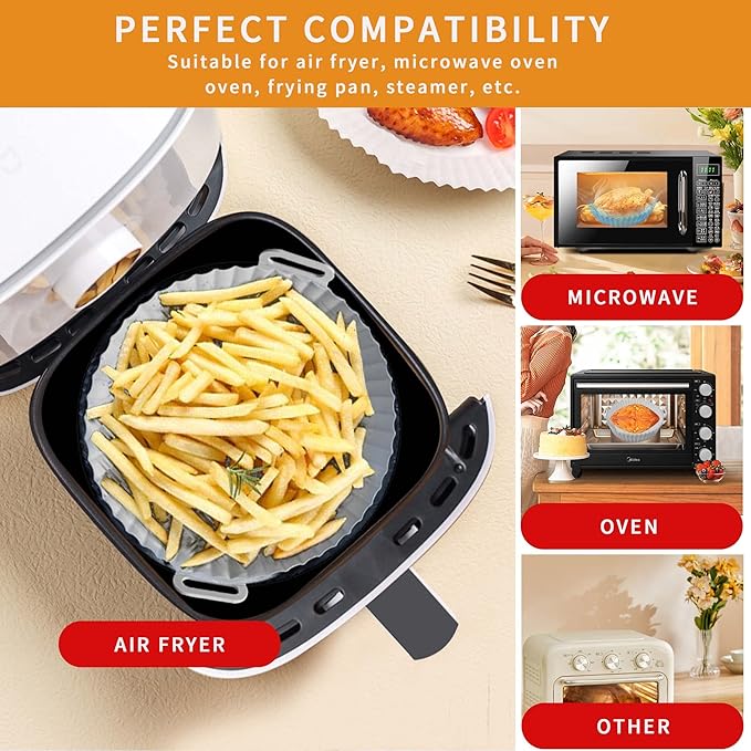 UOUYOO Air Fryer Silicone Pot,3 pack Air Fryer Silicone Liners Fits 3QT - 5QT Air Fryer,Reusable Replacement of Flammable Parchment Liner Paper Round Non Stick Air fryers Basket Oven Accessories