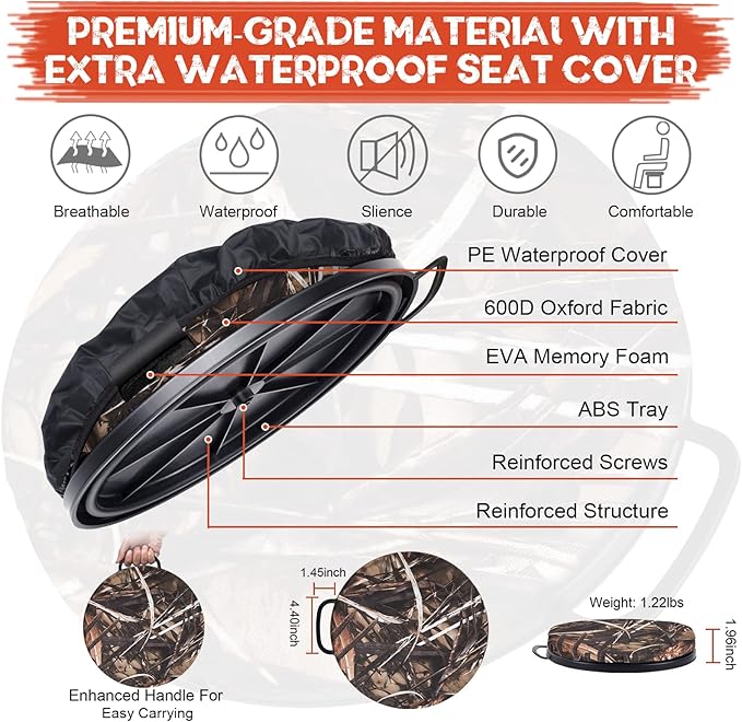WarBull 5 Gallon Bucket Seat, 360-Degree Swivel Seat Foam Cushion Bucket Seat Lid with Waterproof Cover for Dove Duck Hunting, Fishing, Baseball, Gardening and Camping