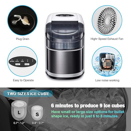 Antarctic Star Ice Maker Machine Countertop,Portable Automatic 9 Ice Cubes Ready in 8 Minutes,Makes 26 lbs of Ice per 24 Hours,Self-Clean,See-Through Lid for Home/Bar/Party White