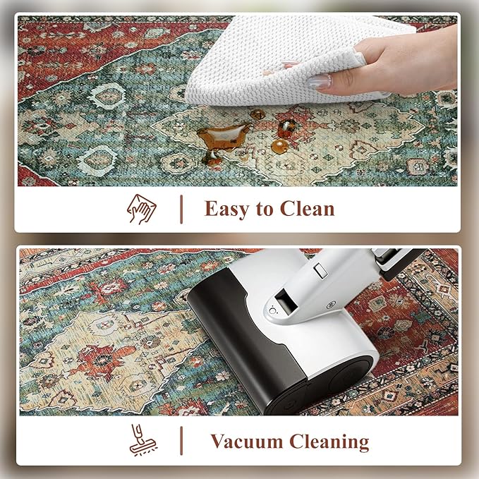 Collive Boho Cushioned Kitchen Mat, Comfort Anti Fatigue Mats for Kitchen Floor, Standing Desk Mat for Kitchen, Office, Laundry, Sink, 17.3”x47” Red Non-Skid Waterproof Kitchen Rugs