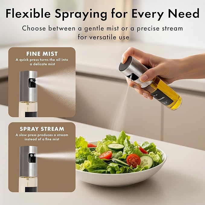 EDELHAUS Oil Sprayer Set of 2 – Oil Spray Bottle Made of Stainless Steel & Glass, for Healthy Cooking, Sprayer for Precise Dosage, for Cooking Oil & Vinegar Including 20 Labels, Funnel