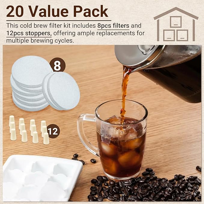Reusable Cold Brew Coffee Filters and Stoppers Replacement Felt Filters Compatible with Toddy Cold Brew System Coffee Maker