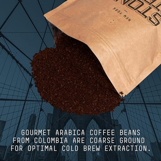 Stone Street Cold Brew Coffee, Low Acid, 100% Arabica, Gourmet Coffee - Strong & Smooth Blend, Coarse Ground, Dark Roast, Colombian Single Origin, 1 LB
