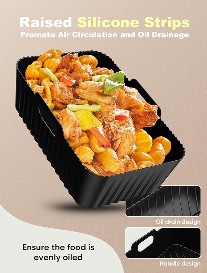 Silicone Air Fryer Liners 2 Pack for Ninja Dual Zone AF400UK AF451UK AF300UK 7.6–9.5L Foodi MAX, Compatible with Tower T17088, Keplin, EMtronics Reusable Non-Stick Dishwasher Safe Accessories