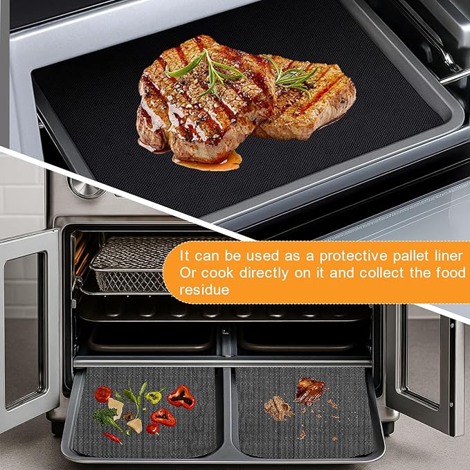 Oven Liners for Bottom of Oven,12"x6.6"and 12"x13.8" Reusable Non-Stick Heat Resistant Toaster Liners Mat Accessories for Emeril Lagasse Dual Zone 360 Air Fryer Oven 25 QT Extra Large and More