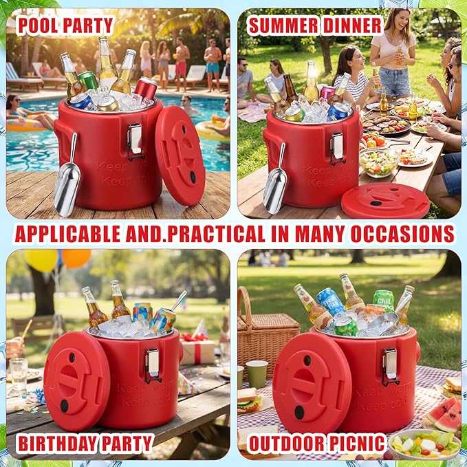 meekoo 10L Large Insulated Ice Bucket with Lid and Scoop Double Wall Stainless Steel Insulated Ice Buckets for Party Cooler for Wine Champagne Beer Cocktails Outdoor Beach Poolside Chilling Use
