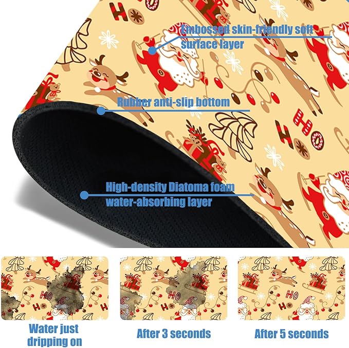 Chrismas Sink Splash Guard Faucet Mat Cute Christmas Absorbent Fast Drying Mat Sink Gadgets Splash Guard Behind Faucet Drip Catcher for Kitchen Bathroom 15.5"X5.5"
