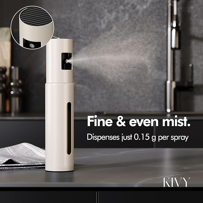 KIVY Glass Oil Sprayer for Cooking– Precise Oil & Vinegar Spray Bottle Oil Mister Spray Bottle for Food – Includes Funnel – Perfect for Cooking & Air Fryer (Beige)