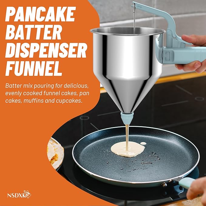 40oz Pancake Batter Dispenser, Stainless Steel Cake Dispenser with Stand, Great for Pancakes, Cupcake, Waffle or Any Baked Goods, Durable, Leak-Free, Sky Blue