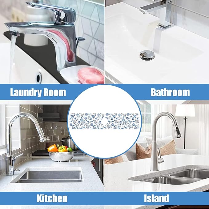 Sink Splash Guard Faucet Mat Paisley Flowers Tulips Leaves Absorbent Fast Drying Mat Sink Gadgets Splash Guard Behind Faucet Drip Catcher for Kitchen Bathroom 23.5"X5.5"