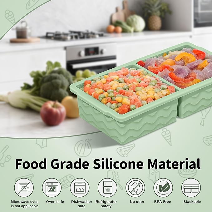 3-Pack Silicone Freezer Trays with Lid,2 Large 2-Cup(500ml)&4 Medium 1-Cup(125ml)&6 Small 1/2-Cup(75ml) Soup Freezer Container Molds,Ice Cube Tray For Meal Prep&Freezing Soup,Stews,Sauces