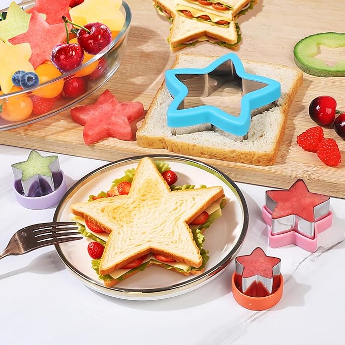 8-Piece Star Cookie Cutter Set with Storage Box - Heavy Duty Stainless Steel Baking Tools, Plastic Handles, Dishwasher Safe, Kids Friendly for Cookies, Biscuits, Vegetable, Fruit and Sandwiches