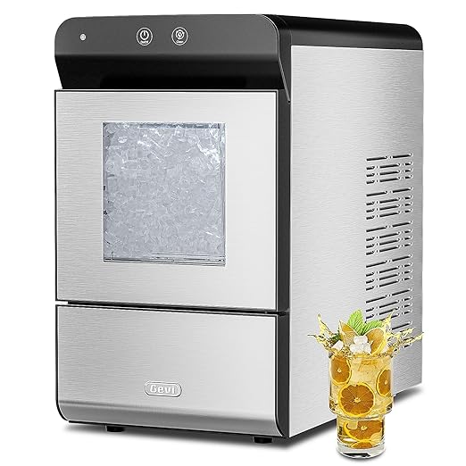 Gevi V2.0 Countertop Gemi Nugget Ice Maker with Viewing Window | Self-Cleaning Pebble Ice Machine | Open and Pour Water Refill | Stainless Steel Housing | 16.7''H Fits Under Wall