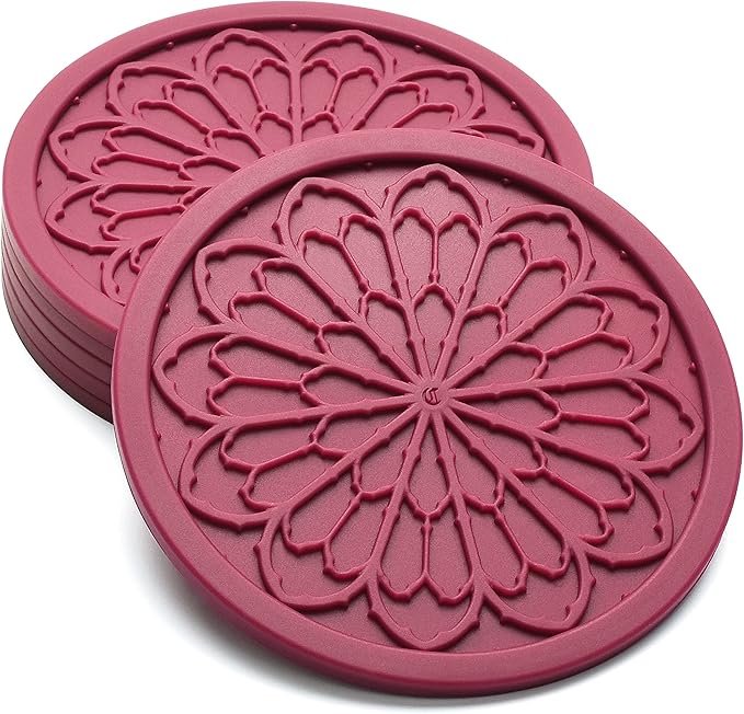 Silicone Coasters for Drinks - 6 Pack 4" Drink Coasters for Aesthetic Room Decor - Goth Accessories for Kitchen Gadgets by COASTERFIELD (Purple)